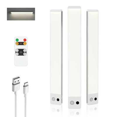 Capteur de mouvement de 12 pouces sous l'armoire, intensité variable 4000K avec télécommande, paquet de 3
