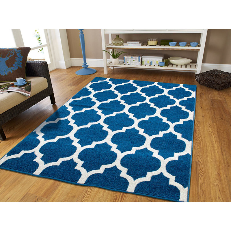 Tapis bleu en laine Phung, Rectangle 5 pi x 8 pi