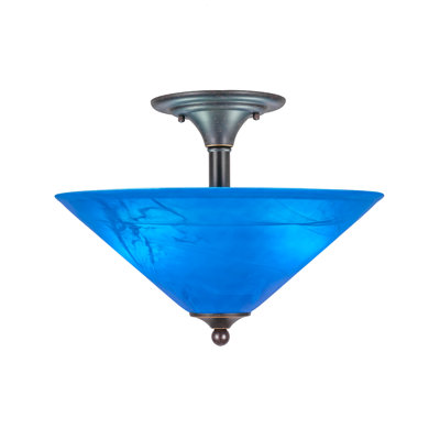 Semi-Flush 2 Bulbs With 16" Blue Italian Glass
