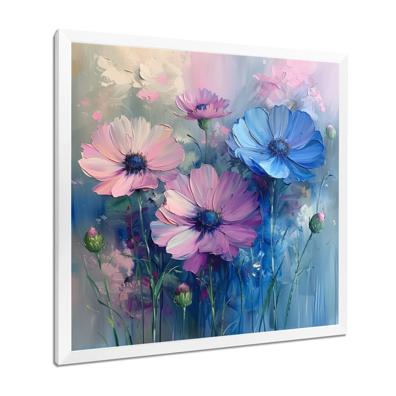 Mauve, bleu, féminin, flocons de maïs, H 36 po x l 36 po, Cadre photo blanc