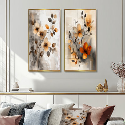 Ensemble d'impressions botaniques orange, beige et botanique III I - fleurs de cerisier