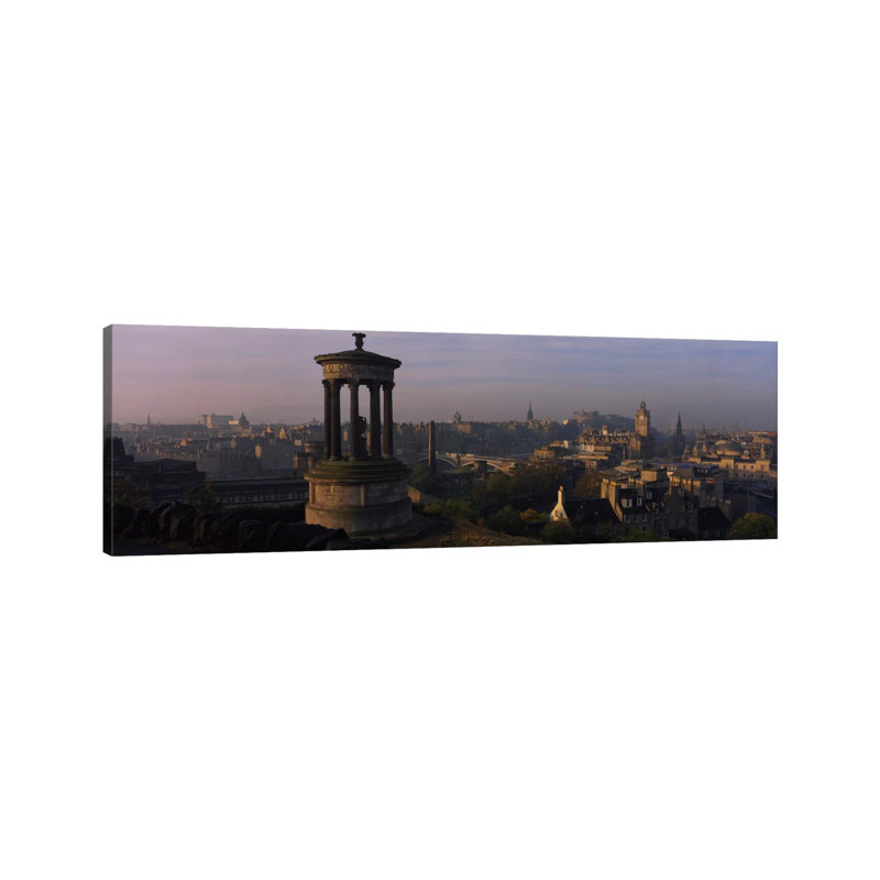 Dugald Stewart Monument With City Centre In The Background, Edinburgh, Scotland, United Kingdom - Wrapped Canvas Panoramic Print