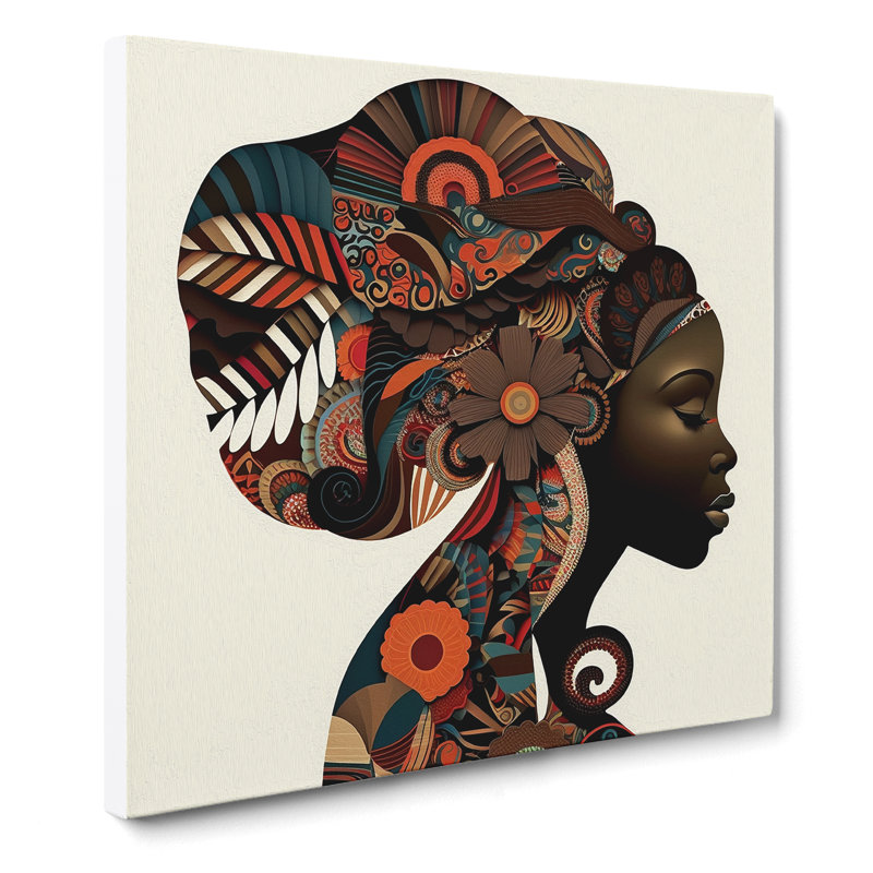 African Woman Paisley - Wrapped Canvas - Framed Print