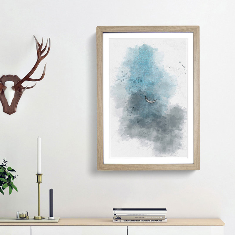 Moon over India in Abstract - Framed Print, 87cm H x 62cm W x 2cm D, Oak Framed