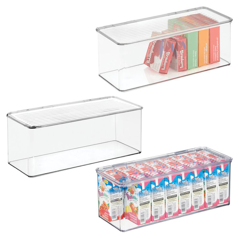 iDesign Plastic Stackable Hinged-Lid Storage Box for Kitchen, Bathroom, or Office - Set of 3 - Clear
