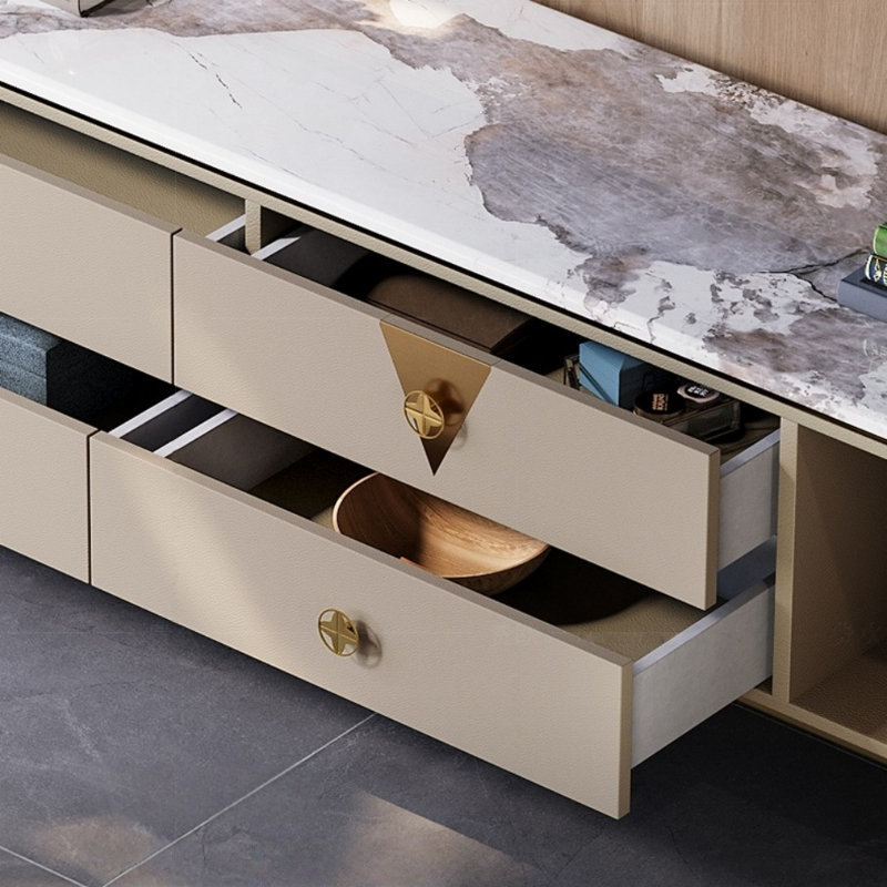 Meuble télé moderne et créatif, H 20,47 po x l 78,74 po x P 17,72 po, Blanc cassé