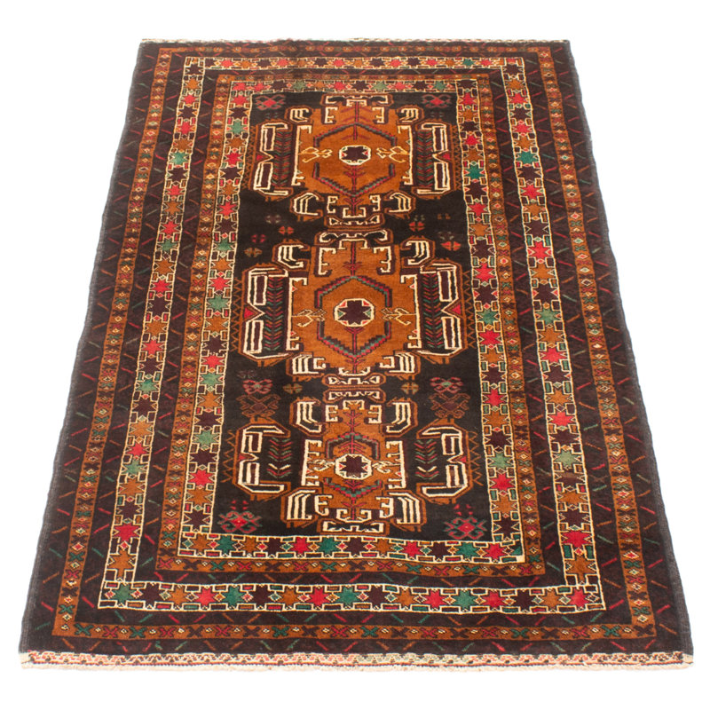 Tapis brun Teimani 3 pi 7 po x 6 pi 7 po