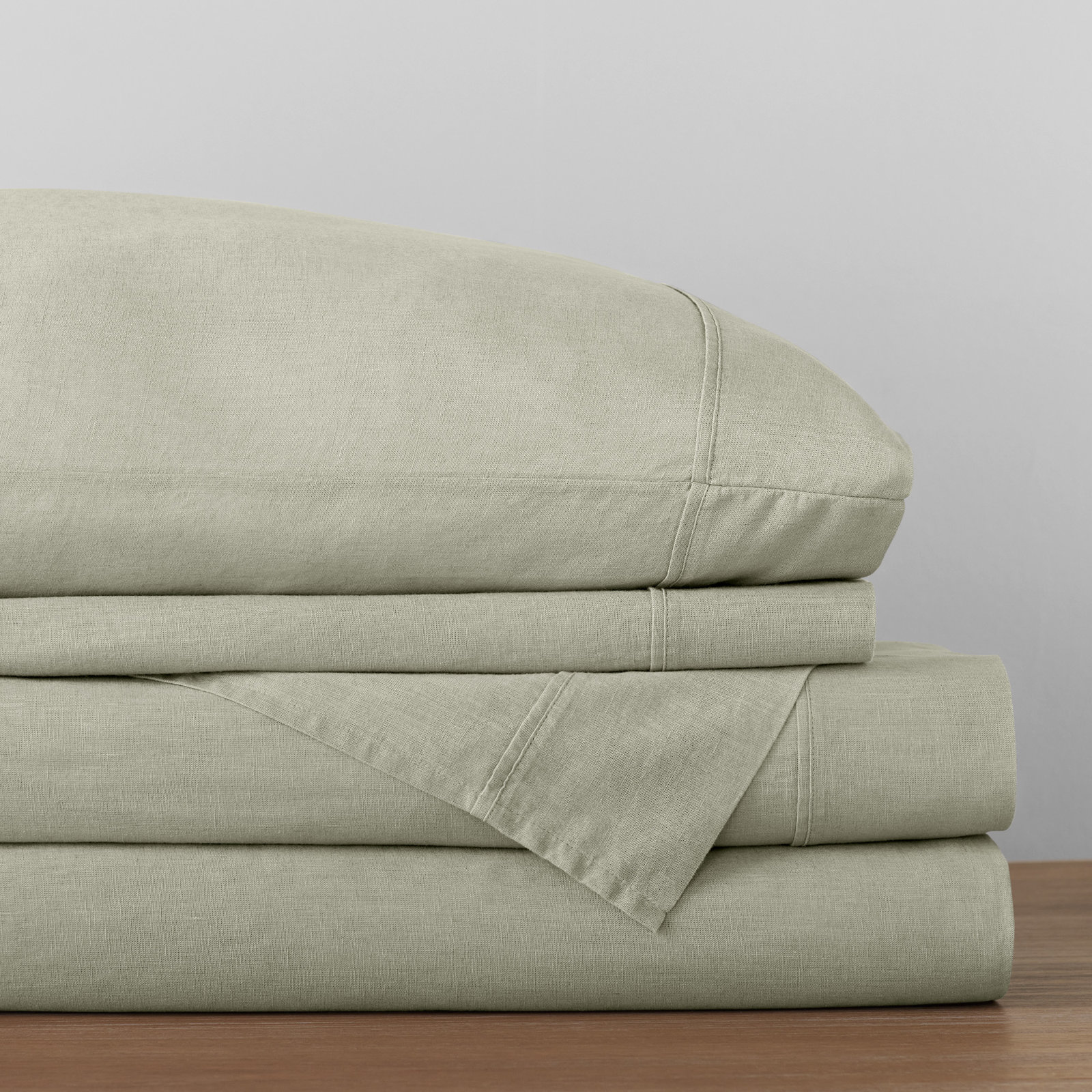 Jeffen Linen Blend Sheet Set, King Sheet Set + 1 Fitted Sheet + 2 Pillowcases, Sage