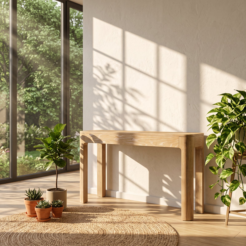 52 " W Console Table, Natural Wood / Tan