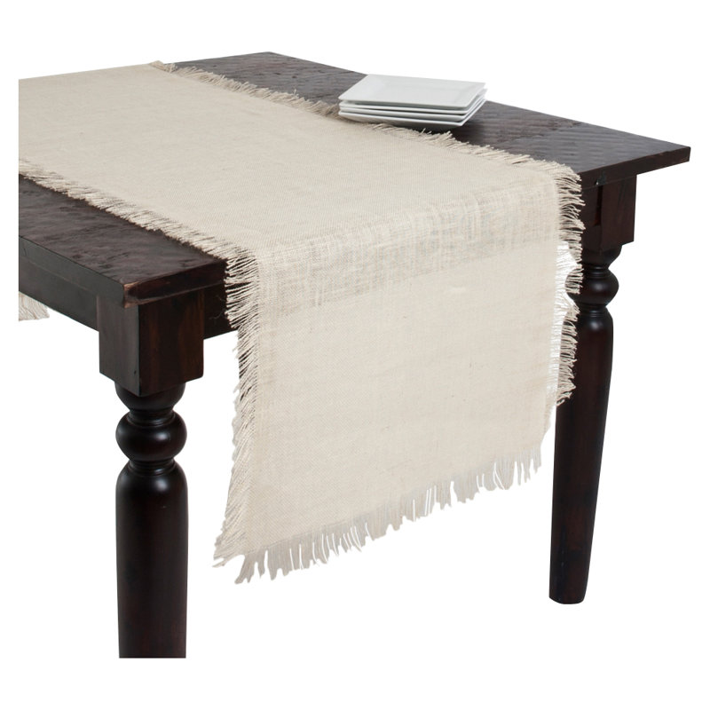 Furman Fringed Burlap Table Runner, Ivory, 70" L x 20" W