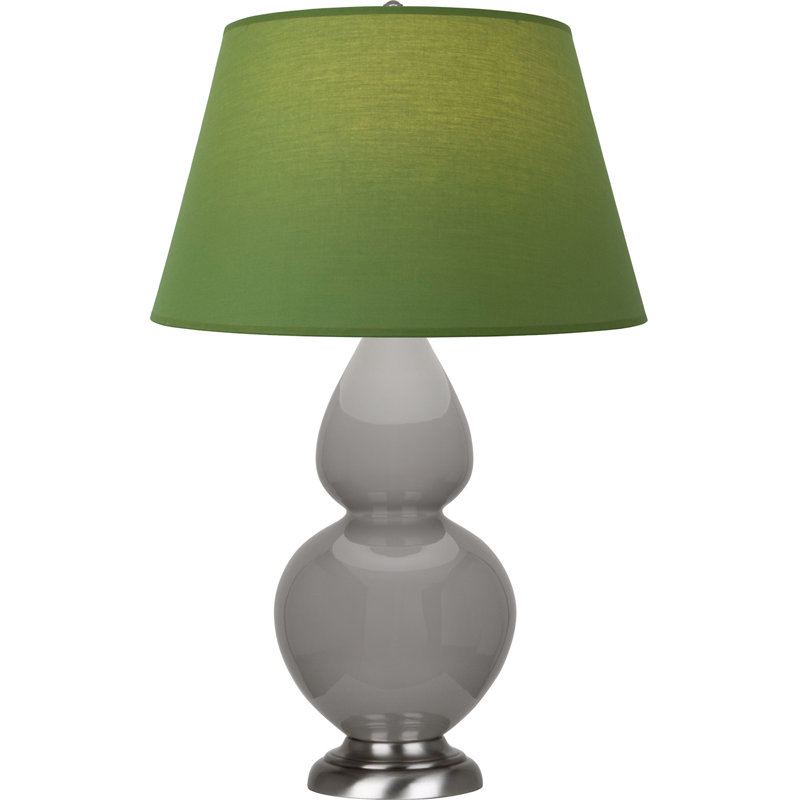 Lampe de table double gourde en céramique, Thé vert / taupe, Taupe fumé émaillé / argent antique, Argent argent