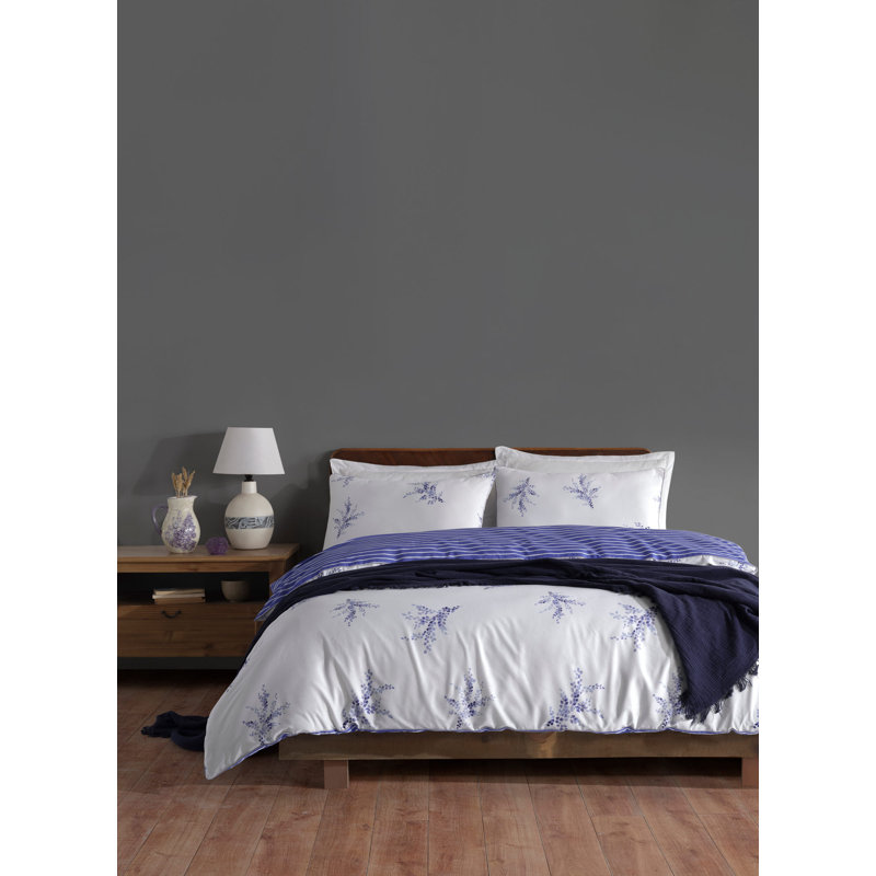 Ensemble de housse de courtepointe XXL, 100% coton Ranforce, blanc et bleu | Housse de couette 61 x 87, taie d'oreiller 31,5 x 31,5 | 145 fils, lavable à la machine, enveloppes et fermetures à boutons | Literie élégante et confortable pour toute chambre à coucher