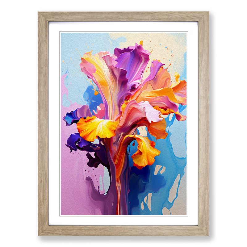 Iris Flower Pop - Framed Print, Oak Framed, 46cm H x 34cm W x 2cm D