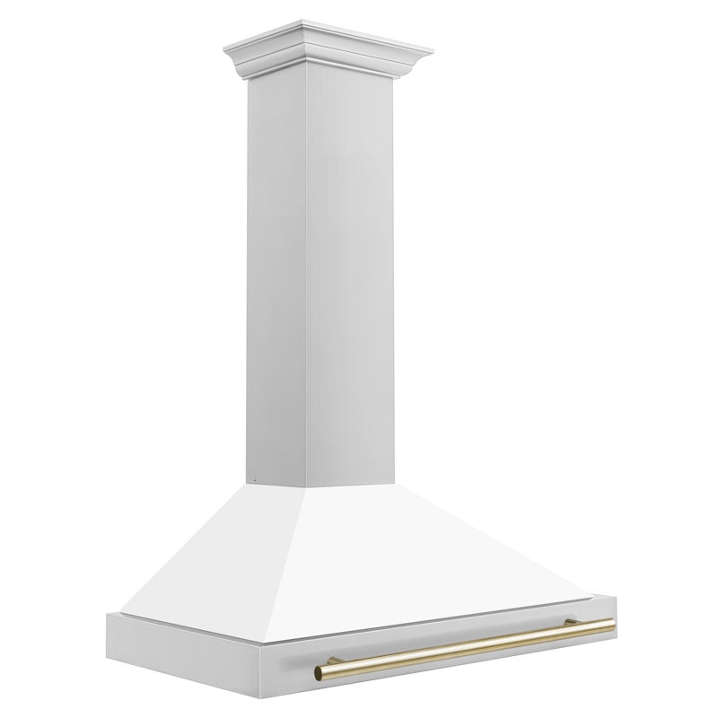 36" 400 CFM Ducted Wall Mount Range Hood, White Matte/Champagne Bronze