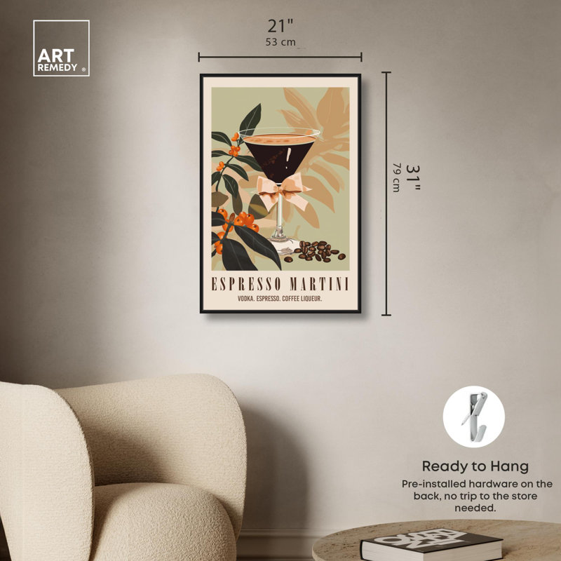 «Classy Espresso Martini Post», reproduction sur toile tendance par Art Remedy, H 31 po x l 21 po, Cadre flottant noir