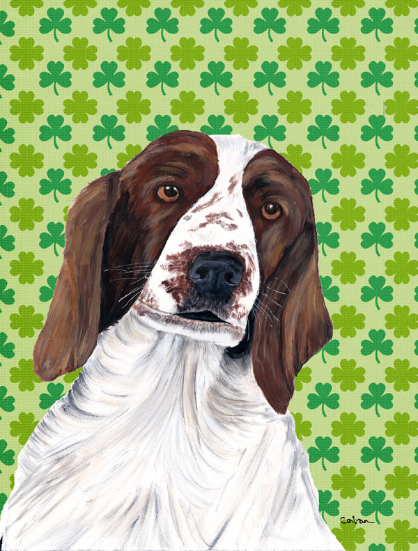 Drapeau de jardin à 2 côtés st. patrick day trèfle, Épagneul Springer Gallois