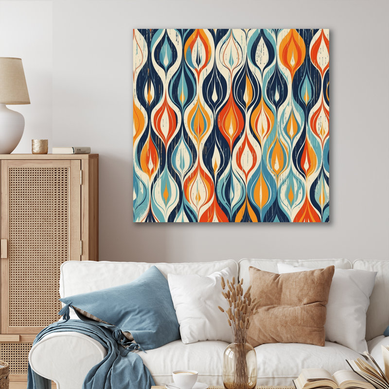 Symphonie botanique orange et bleue III sur toile, H 30 po x l 30 po x P 1 po, Toile tendue