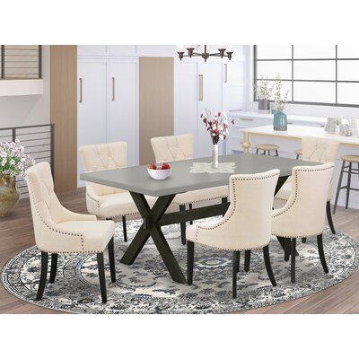 Rysler 7-Pc Dinette Room Set - 6 Kitchen Chairs And 1 Modern Rectangular Cement Kitchen Dining Table Top With Button Tufted Chair Back - Wire Brushed -  Gracie Oaks, 73447B00FDBD4F08ABE577CEFA818853