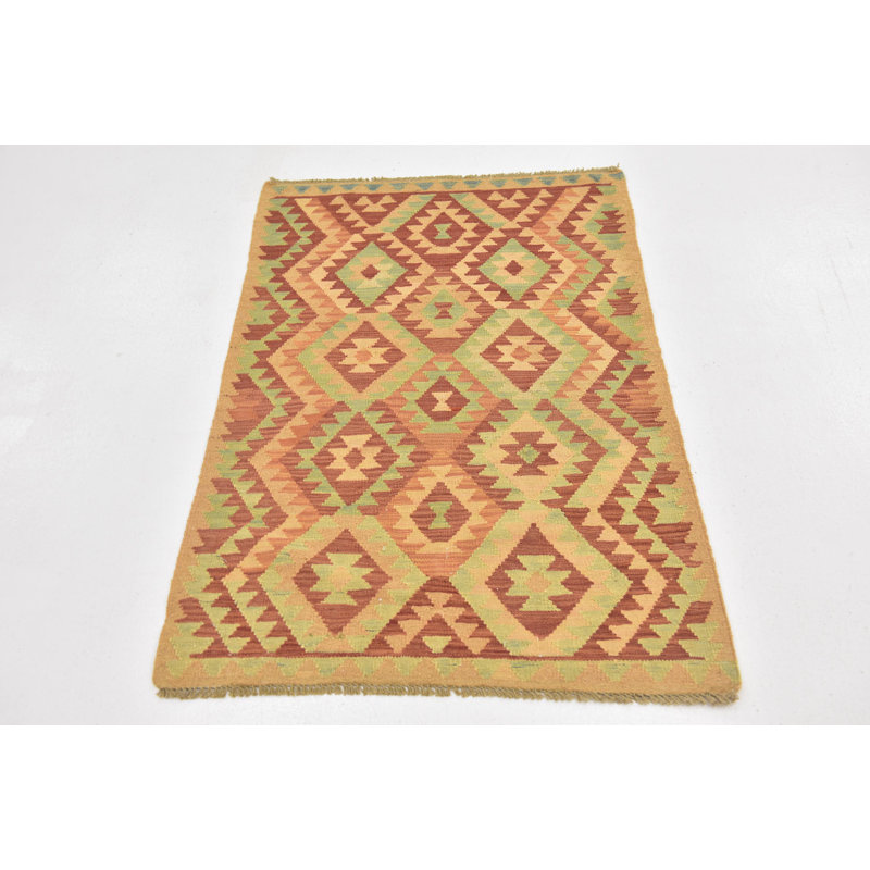 Tapis en laine rouge/beige 2 pi 7 po x 4 po one-of-kind main-noué la new age Elland