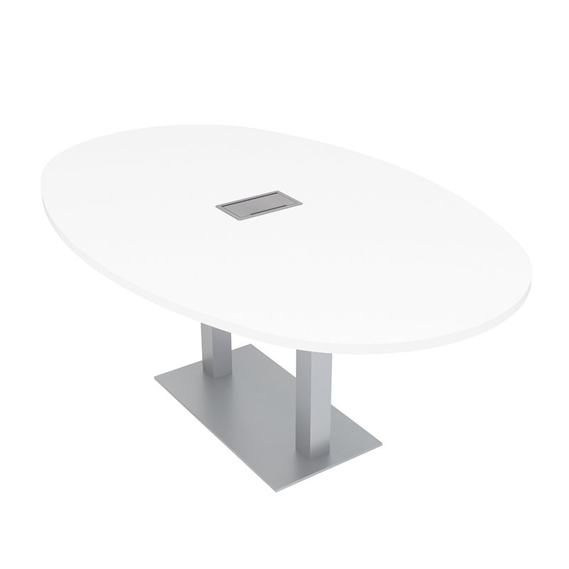 Table de réunion ovale avec module d'alimentation et de données pour 6 personnes, L 72 po x l 48 po, Blanc classique