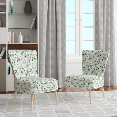 Country Farmhouse Accent Chair - Willow Green Blooms Green Velvet Side Chair