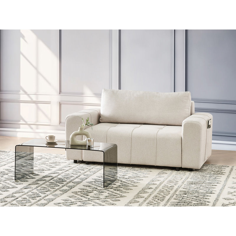 2 Seater Fabric Sofa Bed with Storage Chantea, Beige