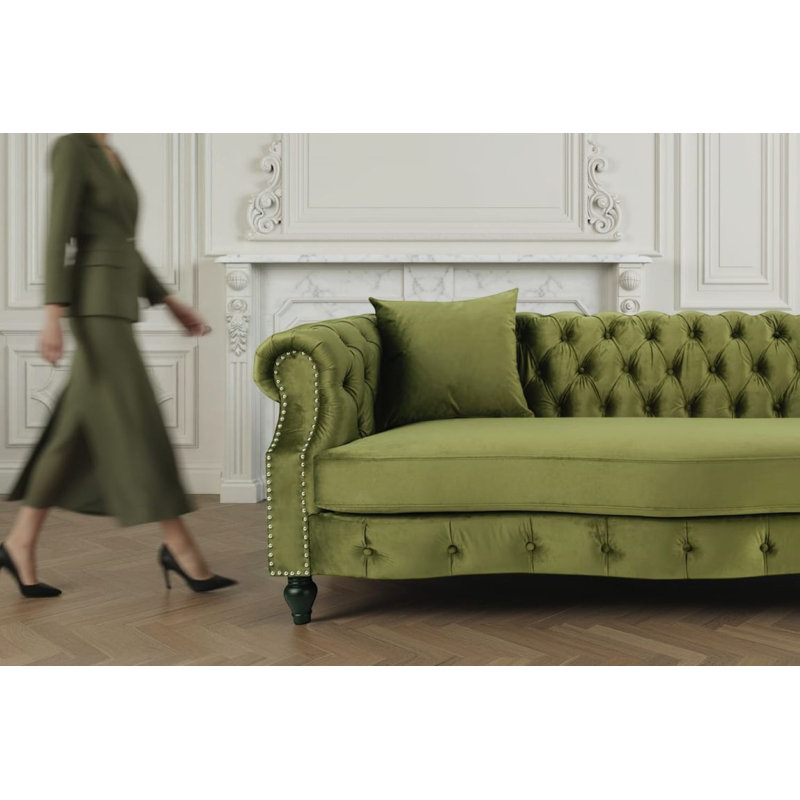 Mitchellville 3 Seater Velvet Scroll Arms Sofa, Navy Blue