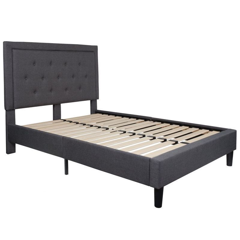 Lit plateforme capitonné Aluino Matelas à ressorts ensachés, Double, Gris foncé