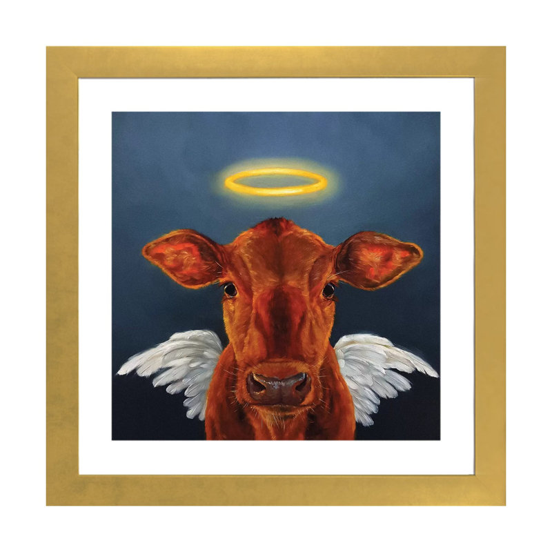 Sainte vache, art encadré, H 16 po x l 16 po x p 1 po, Papier encadré doré
