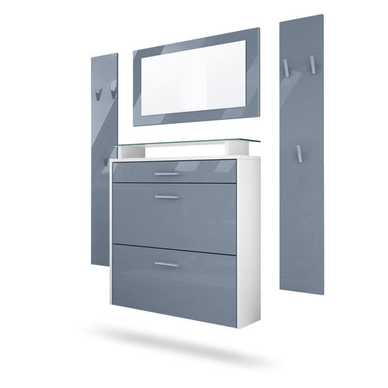 Mccarroll Hall Tree with Shoe Storage, Glossy grey/Matt white