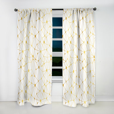 Golden Grid I - Abstract Mid-Century Modern Blackout Curtain Single Panel