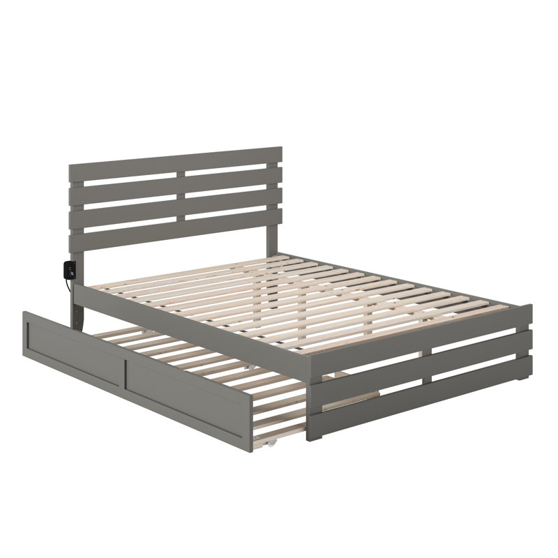 Jaqson Premium Wood Farmhouse Platform Bed with Matching Footboard & Roll Out Trundle, Twin XL, Gray