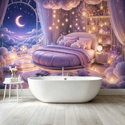 Peel and Stick Wallpaper Wall Mural Dreamy Starry Bedroom Night Cloud Decorations Wall Art Self Adhesive and Removable