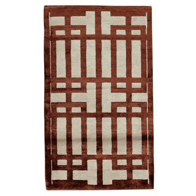 Hand Knotted Geometric Area Rug in Garnet