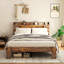 Très grande base de lit très grand en bois brun foncé avec tête de lit à rangement à DEL et 2, fonction silencieuse, pas de sommier tapissier, étapes d'assemblage simples, grande surface pour moins d'espace, assemblage facile, compartiment spacieux