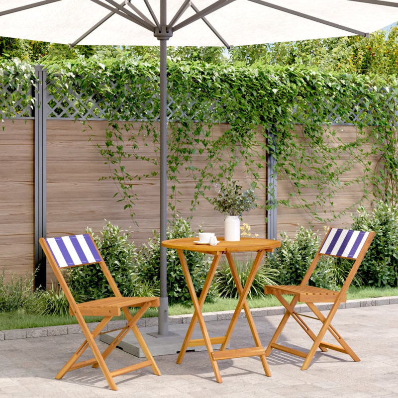 2 - Person Solid Wood Patio Dining Set Round Table, Pattern 2, 75cm H x 70cm W x 70cm D