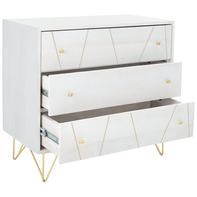 Commode 3 tiroirs l 31,8 po Idleman, Or / blanc délavé