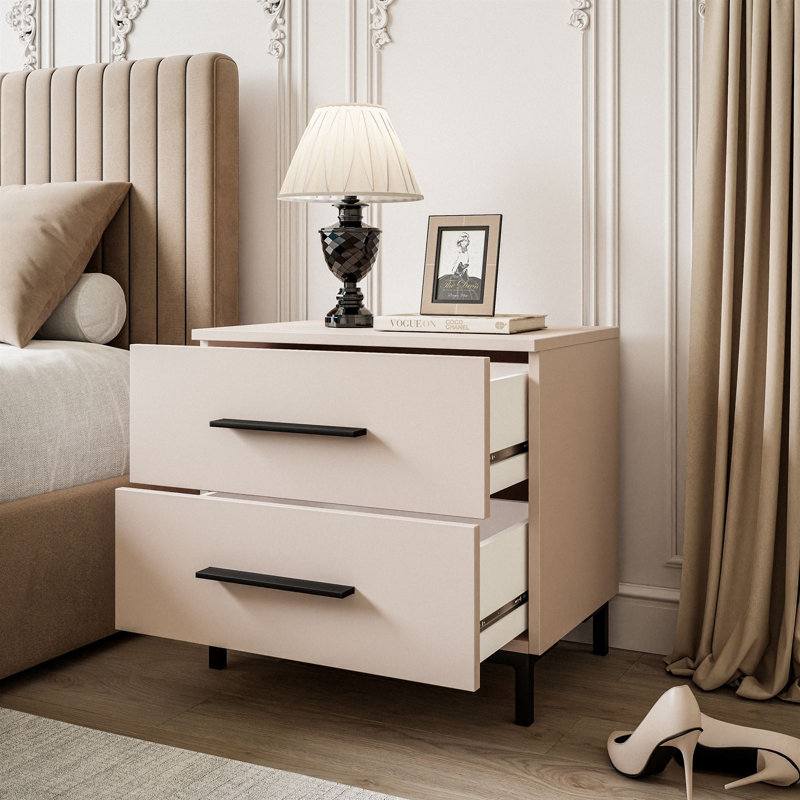 Aatikun Kashmir Bedside Table with LED Lighting, Cashmere/Black