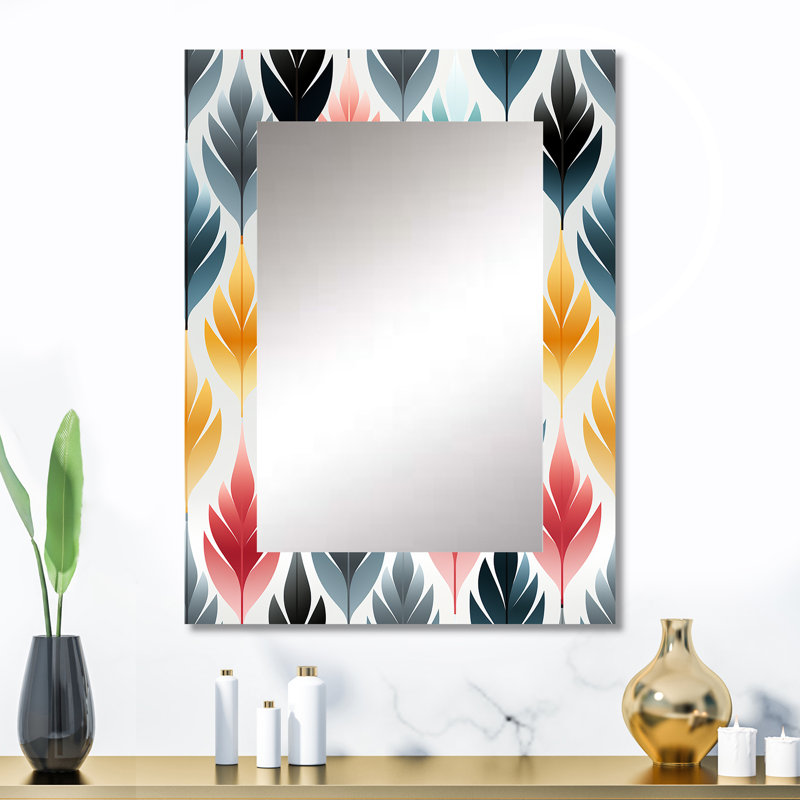 Alayn Botanical Scandinavian Shapes - Geometric  Mirror, Modern Decorative Wall Mirror, Printed Metal Art, 32" x 24"