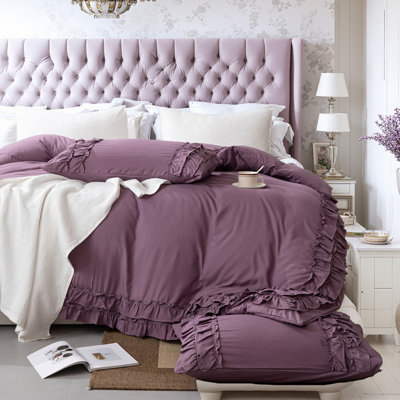 Purple Ruffled Comforter Queen Boho Bedding Comforter Ruffle Fringe Coquette Bedroom Decor Supr Soft Cozy Purple Quilt Comforter Set
