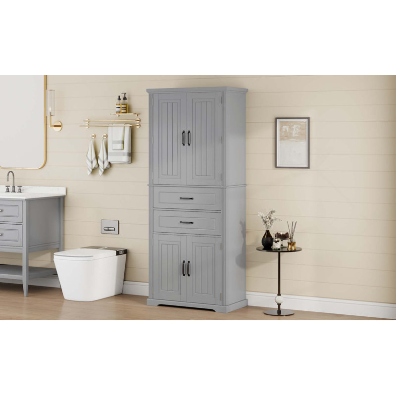 Multi-Functional Storage Cabinet With Doors, 2 Drawers & Adjustable Shelf, Gray