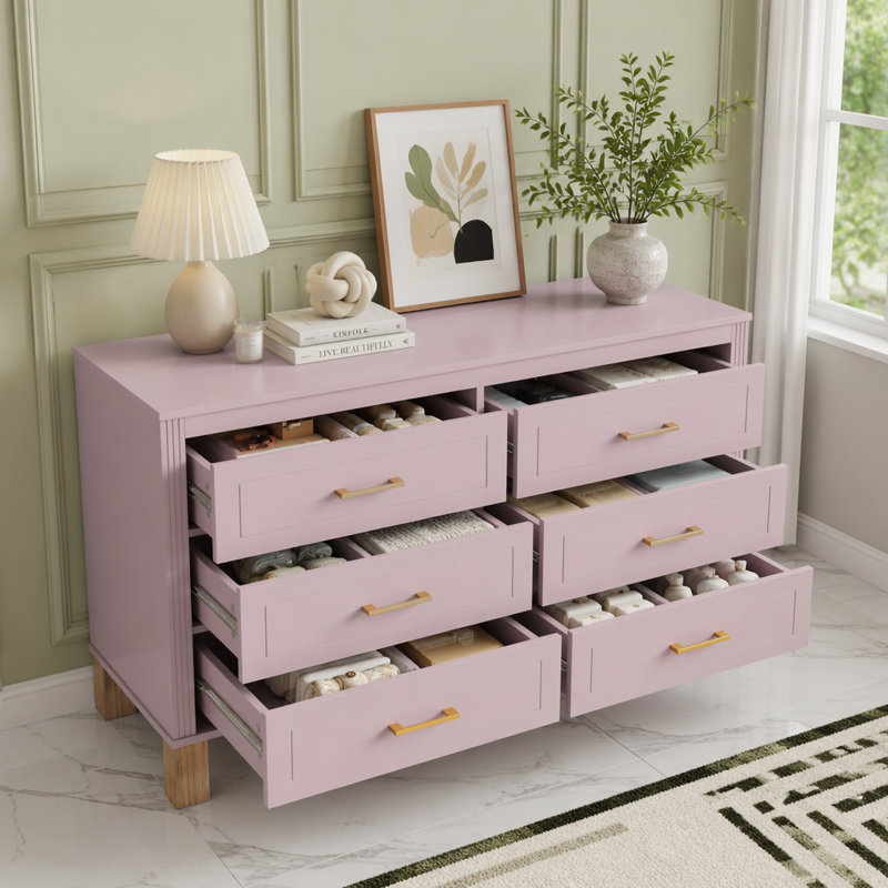 Commode double 6 tiroirs, Rose