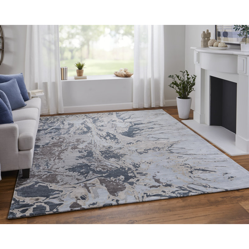 Zarah Modern Watercolor, Blue/Taupe/Green, 8' X 10' Area Rug, Rectangle 12' x 15'