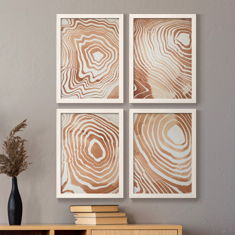Toile encadrée de qualité supérieure «Wood Grain Suminagashi I» - prête à être accrochée, Blanc, H 24 po x l 72 po x P 1,5 po