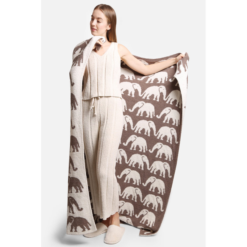 Jeté de luxe à motif éléphant , Beige