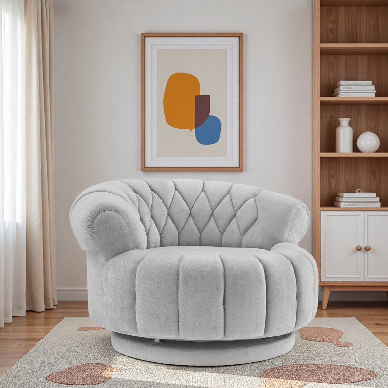 Fauteuil d'appoint pivotant à 360 ° avec accoudoirs épais moelleux et siège profondément rembourré, Gris