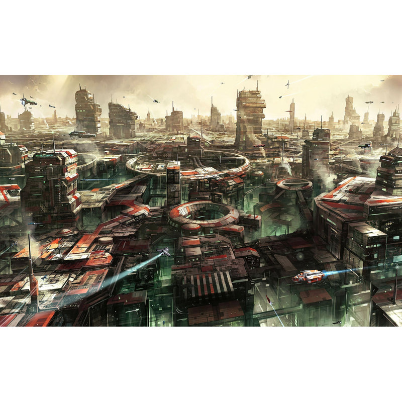 Murale pelez et collez de qualité supérieure - paysage urbain futuriste, L 96 po x l 120 po