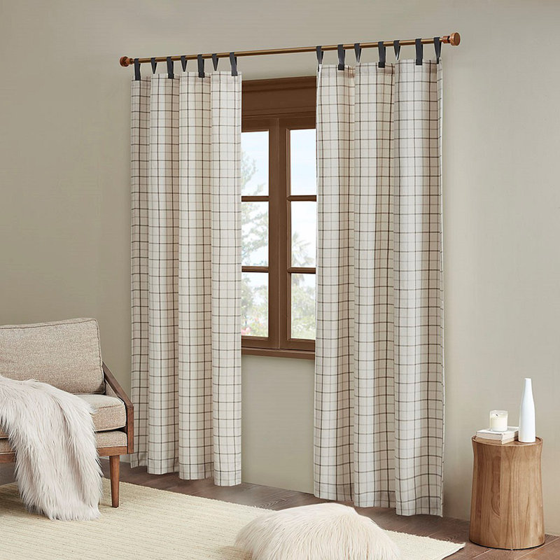 Plaid Faux Leather Tab Top Curtain Panel With Fleece Lining(Only 1 Pc Panel), Beige