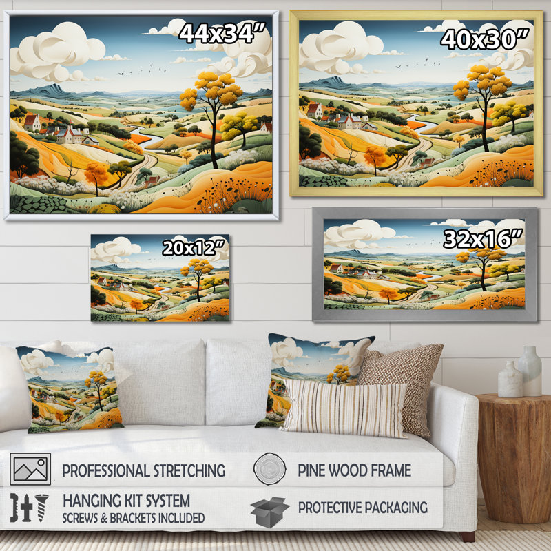 «Country Side De Stijl Lansdcape II», reproduction sur toile, Cadre flottant noir, H 30 po x l 40 po x P 1,5 po