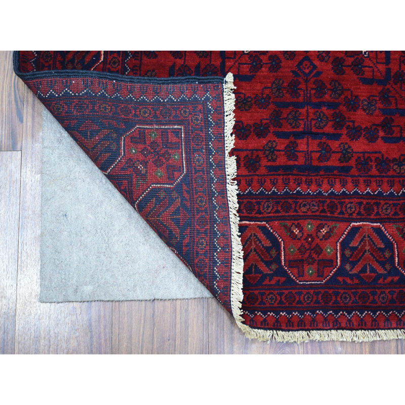 Tapis afghan rouge Khamyab en laine noué à la main rouge G72008, Rectangle 3 pi 3 po x 5 pi